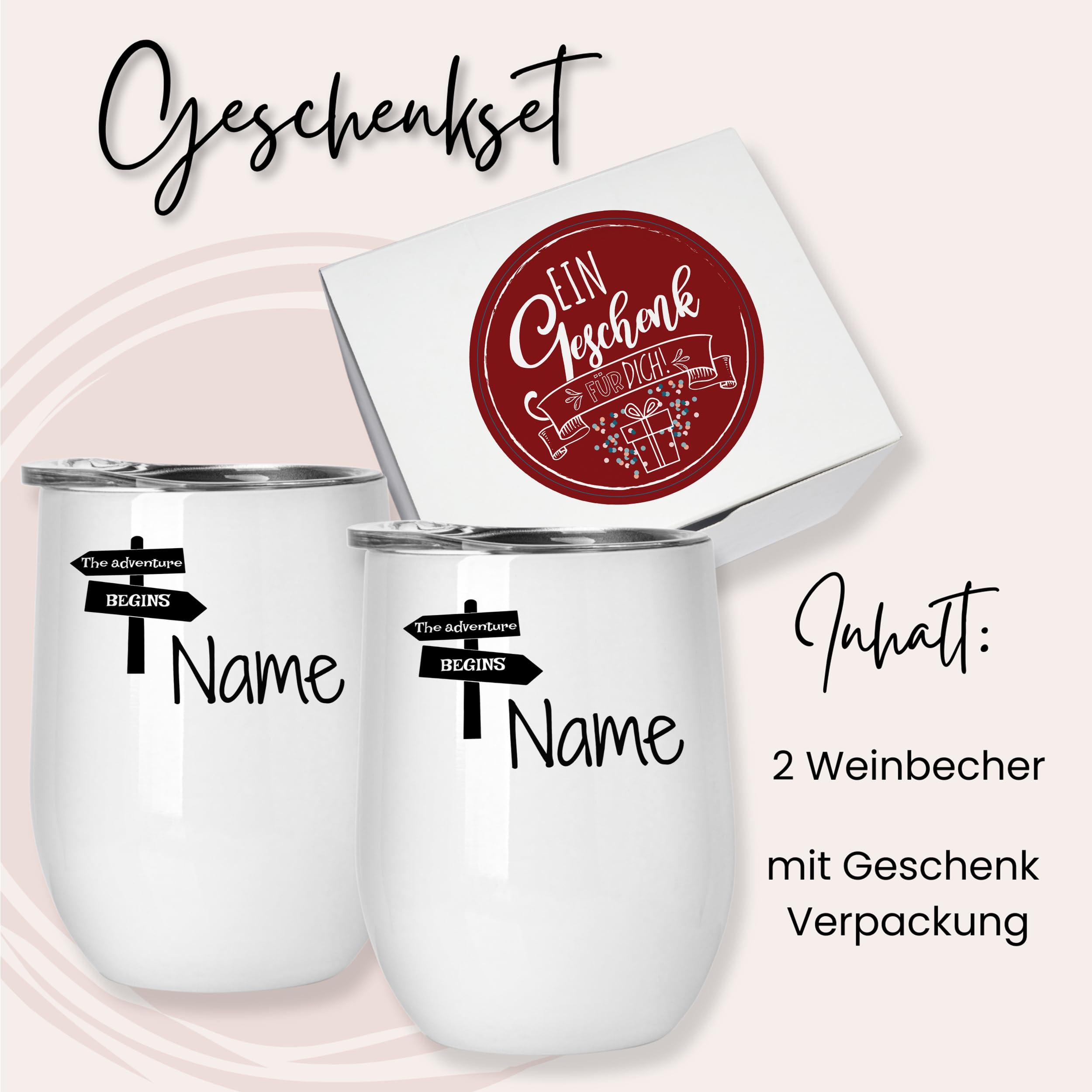 GRAZDesign Weinbecher Set Camping Geschenke, Glühweinbecher Thermobecher mit Namen personalisiert