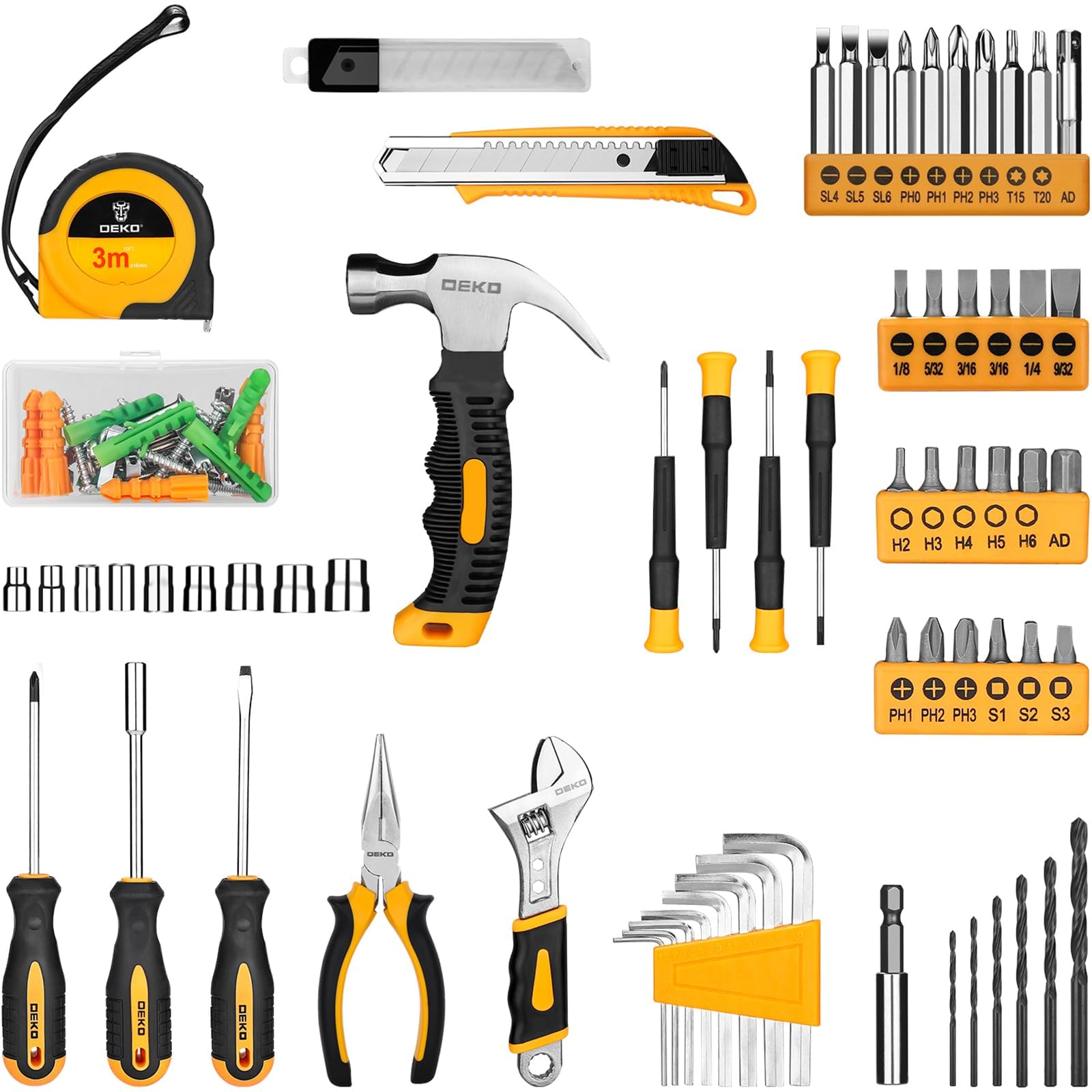 DEKO Caisse a Outil avec Perceuse Visseuse Multifonction Sans Fil 8V, 126 Pièces Malette Outils complete, Ensemble d'Outils avec Perceusepour Réparation, Entretien et Travail