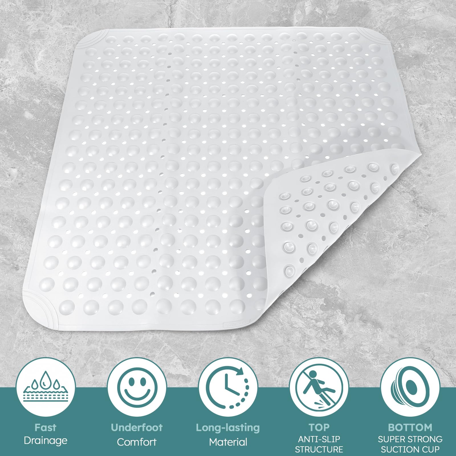 Tappetino Doccia Antiscivolo 80x80cm, Morbido Inserto Doccia in TPE Con Fori di Drenaggio e Ventose, Lavabile in Lavatrice, per Sale Massaggi, Docce, Vasca Bagno