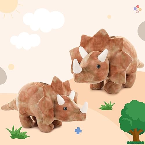 Miniatura 5 de Tezituor Peluche de Triceratops de 24.4 pulgadas, juguete de peluche de dinosaurio grande, almohada de peluche, regalo de cumpleaños para niños y