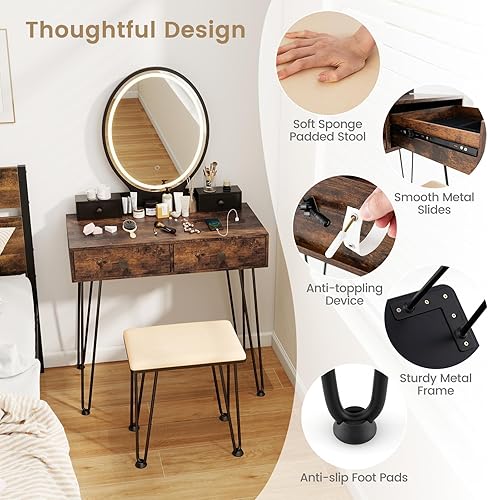 Miniatura 41 de CHARMAID Mesa de tocador de maquillaje con espejo iluminado, 3 juegos de iluminación, brillo ajustable, 2 cajones grandes, cajas de almacenamiento