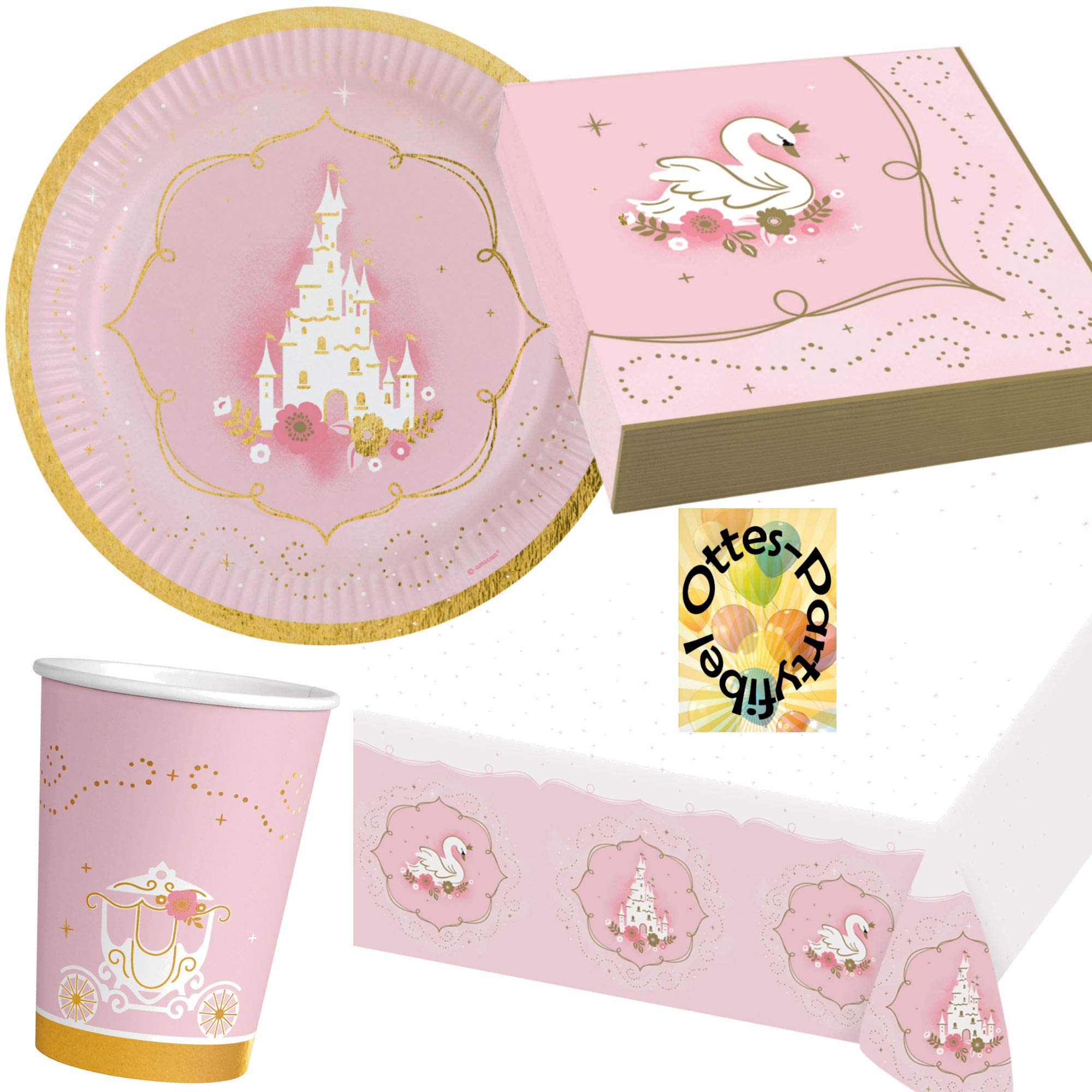 HHO Prinzessin-Party-Set Princess-Party-Set 50tlg. für 16 Gäste Teller Becher Servietten 2 Tischdecken