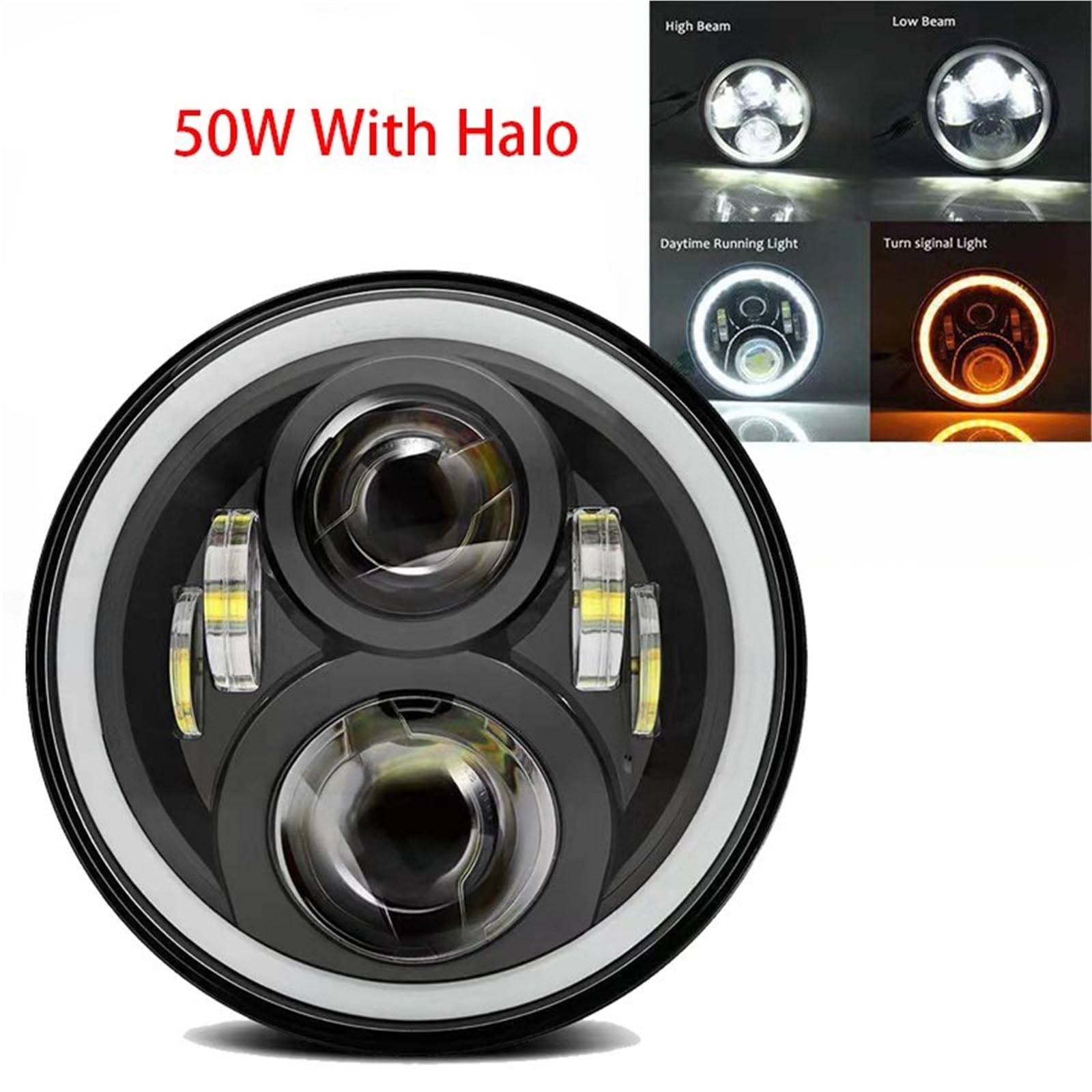 Fari Per Moto Per Ultra Per Classic Per Electra | Per Fat Boy For Road For King Motorbik Faro Da 7 Pollici Per Moto LED(Black with halo)