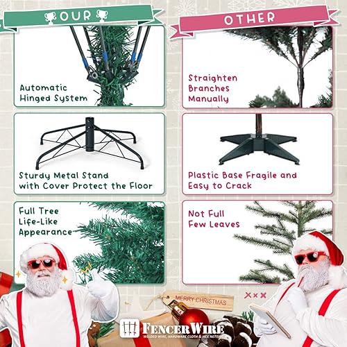 Miniatura 5 de Fencer Wire Árbol de Navidad verde artificial de abeto de North Valley de 9 pies de alta calidad, con 2.028 puntas de ramas y soporte de metal,
