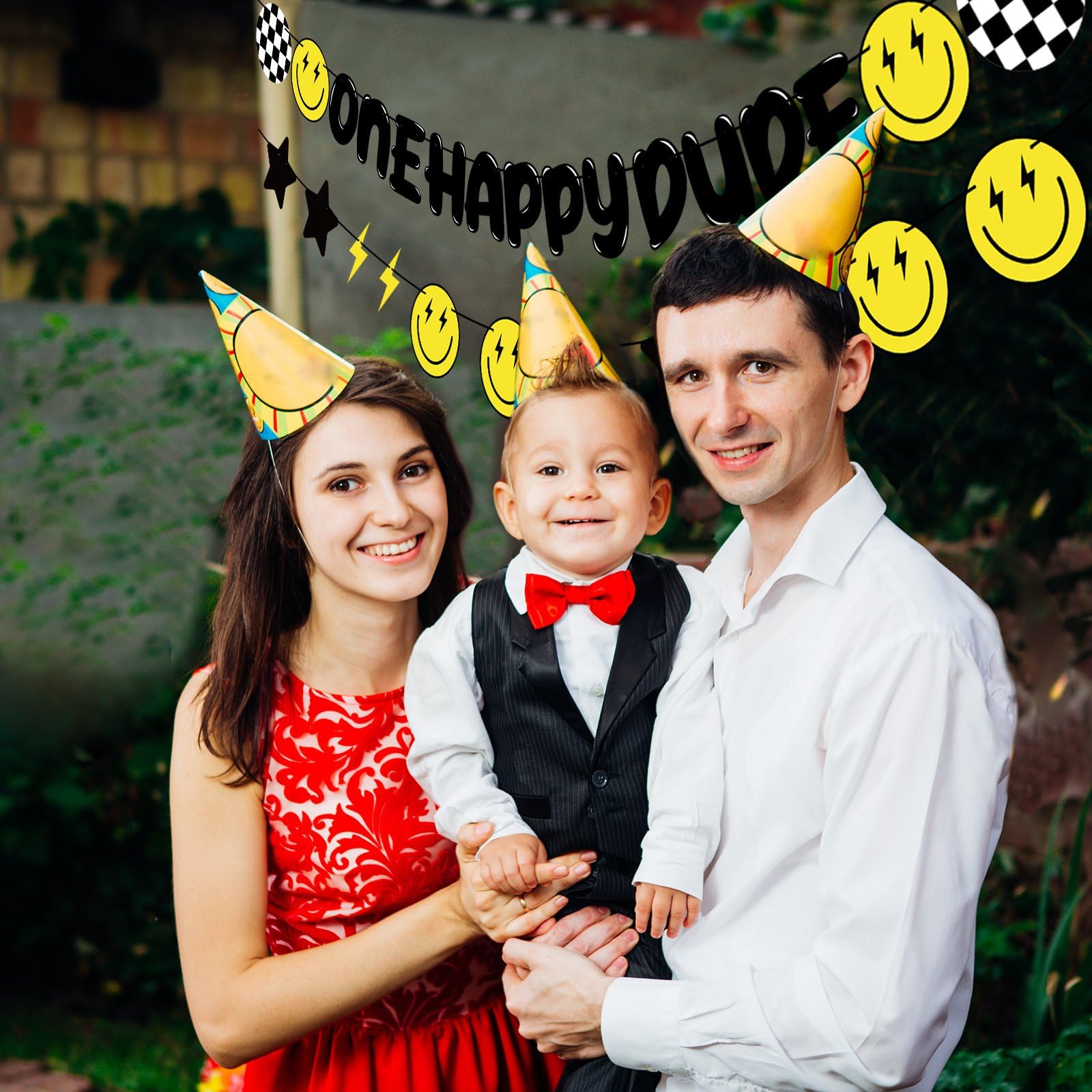 One Happy Dude Geburtstagsbanner – Für Den 1. Geburtstag, Mit Blitz, Smiley & Quasten, 53-teilig