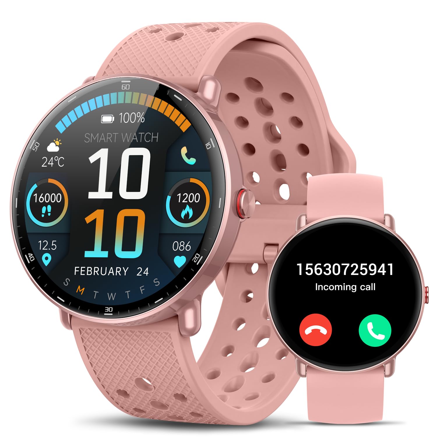 Reloj inteligente para mujeres y hombres, llamada Bluetooth con batería de 7 días, rastreador de fitness, monitor de sueño/HR, 110 modos deportivos IP68 impermeable (moderno, rosa, 1.39)