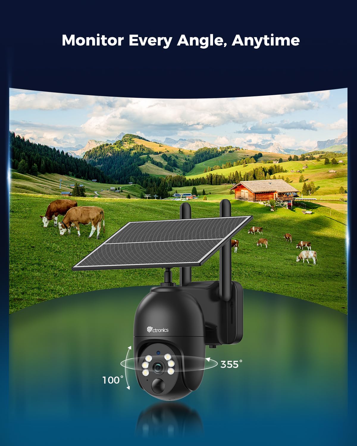 Ctronics 2K 4G LTE Camera Surveillance Solaire Extérieure sans Fil,Cloud | PTZ Caméra IP Carte SIM avec Batterie 10400mAh, Vision Nocturne Couleur, PIR Détection, Audio Bidirectionnel,IP66 (Noir)