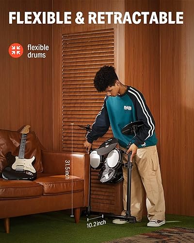 Miniatura 4 de Donner Juego de tambores eléctricos kit de batería electrónica para principiantes con 180 sonidos juego de tambores de malla silenciosa con pedales