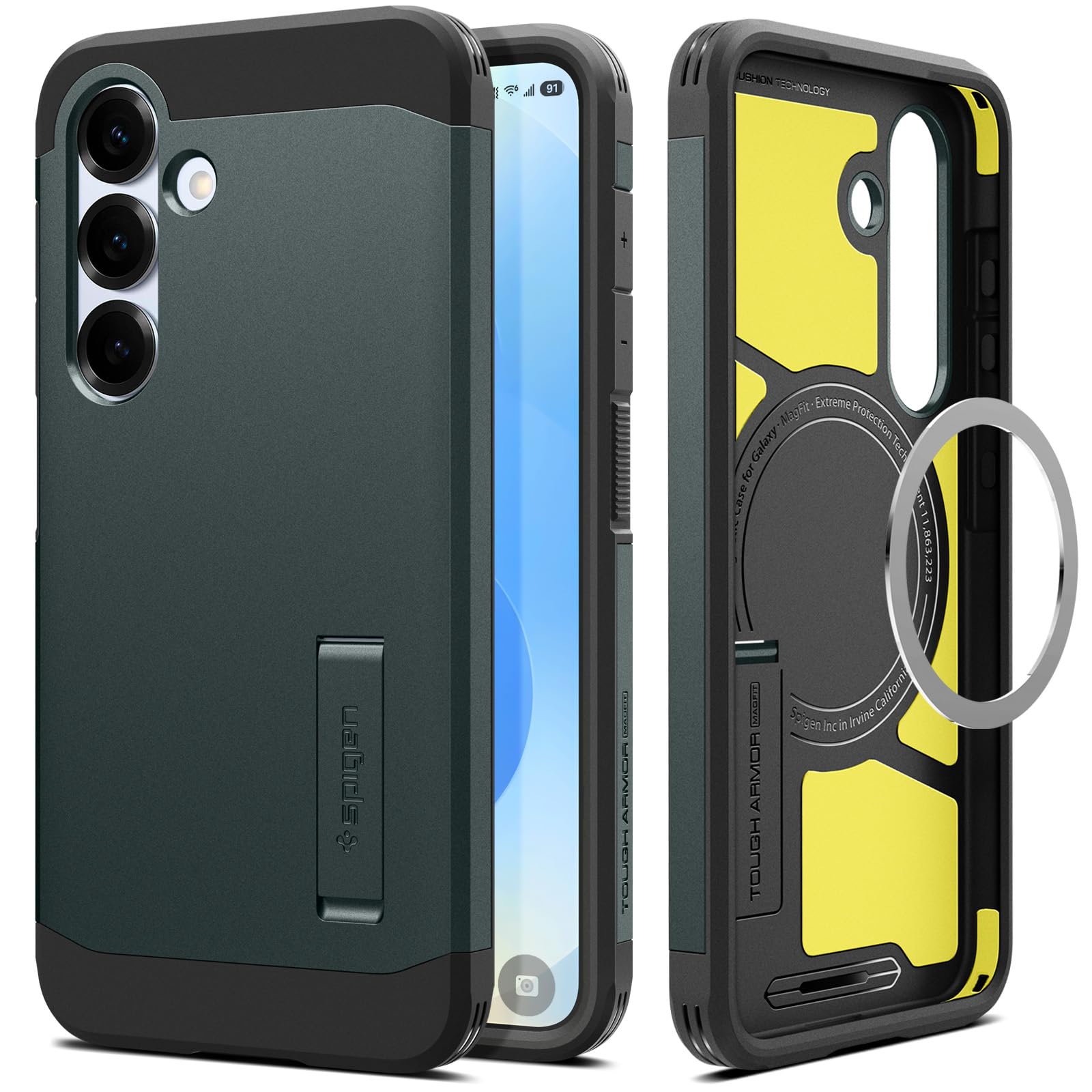 Spigen Cover Tough Armor (AI) MagFit Compatibile con Samsung Galaxy S25 - Abisso Verde
