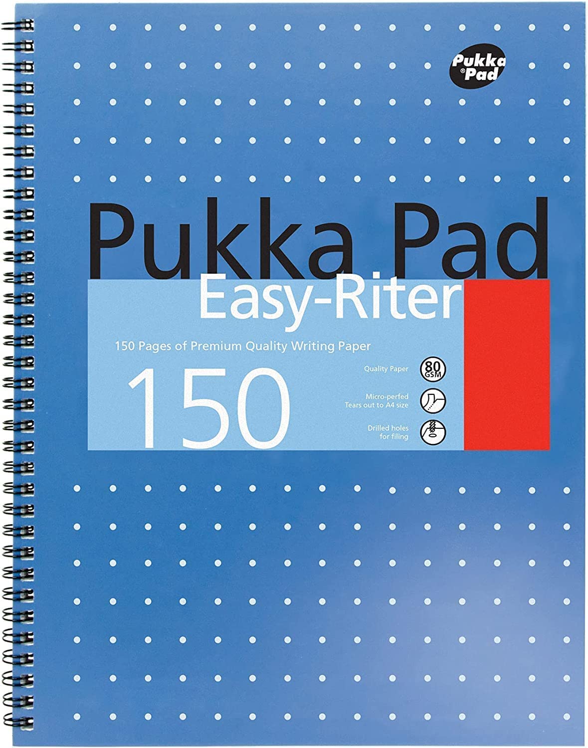 Folios Cuadriculados A4 Perforados Pukka Pads Easy-Ritter Pack De 3 Cuadernos De Espiral Doble De Tapa Dura (A4, 150 Hojas Microperforadas, 80 G /m², Raya De 8 Mm, Con Margen, Con 4 Taladros