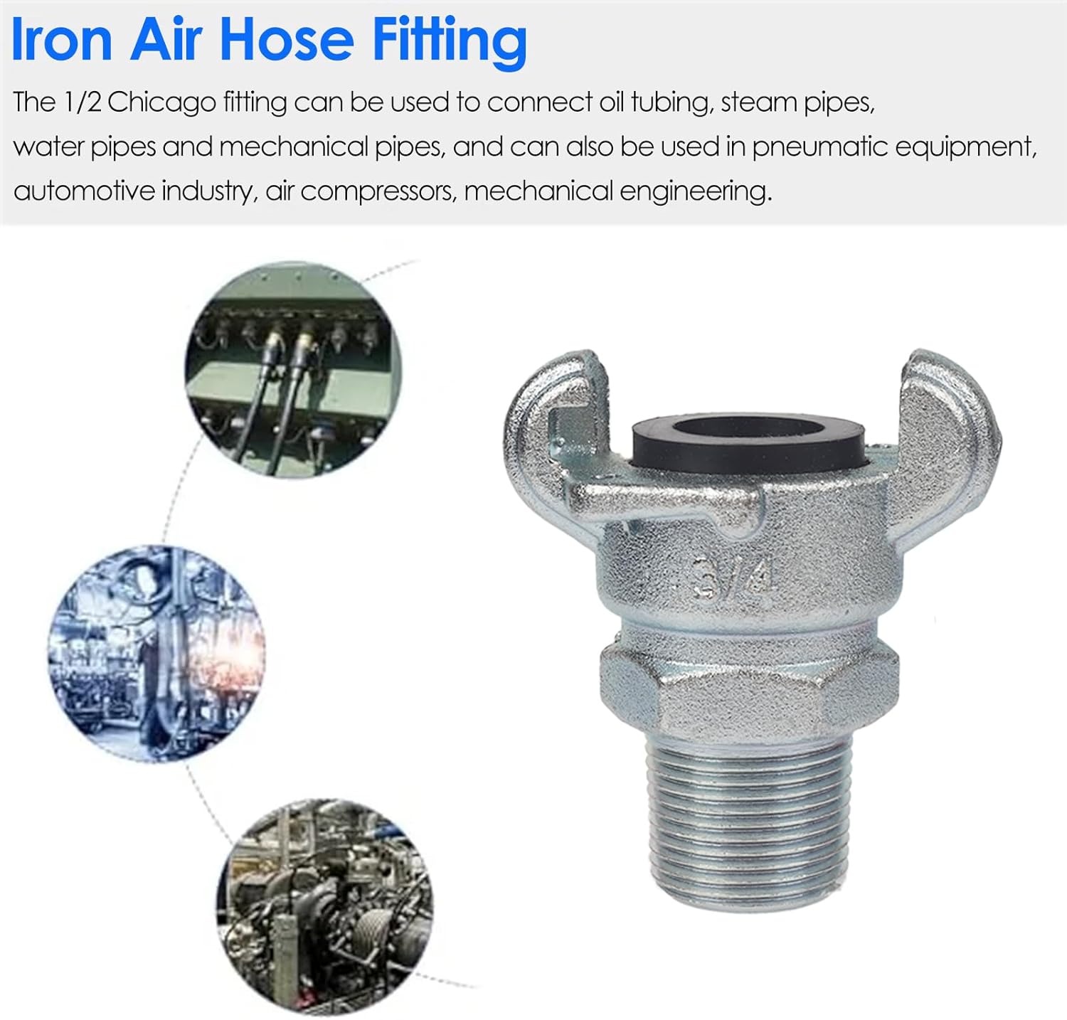 3/4 Inch Chicago Air Hose Fitting Adapter – 0.75" NPT Male Thread with 2 Lug Universal Coupling for Air Hose Connections