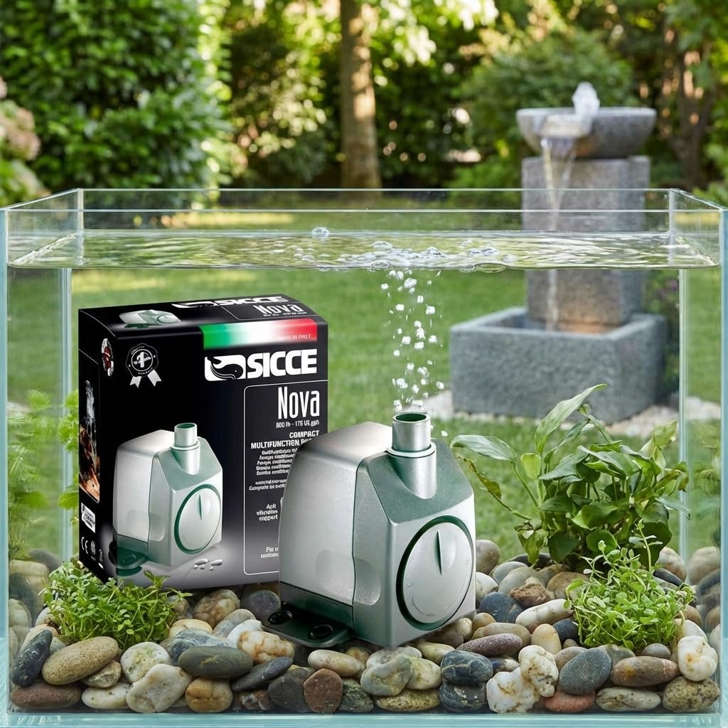 Suinga Bomba de agua sumergible Nova 2,2 m - 800 l/h Mini bomba acuario, bomba de fuente ajustable para estanque y pecera, gris