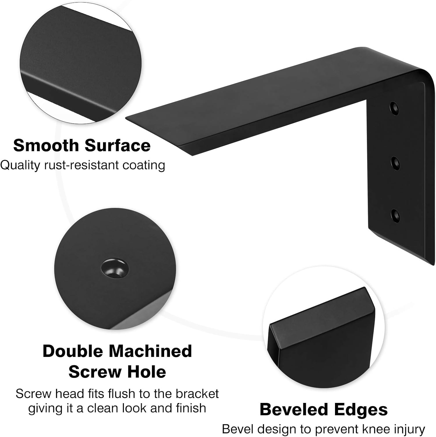 LuckIn Countertop Support Bracket 6 x 8 Inch, Heavy Duty Metal Corbels for Bar Top, Granite/Concrete/Wood Countertops, Up to 600lbs, Matt Black, 4-Pack