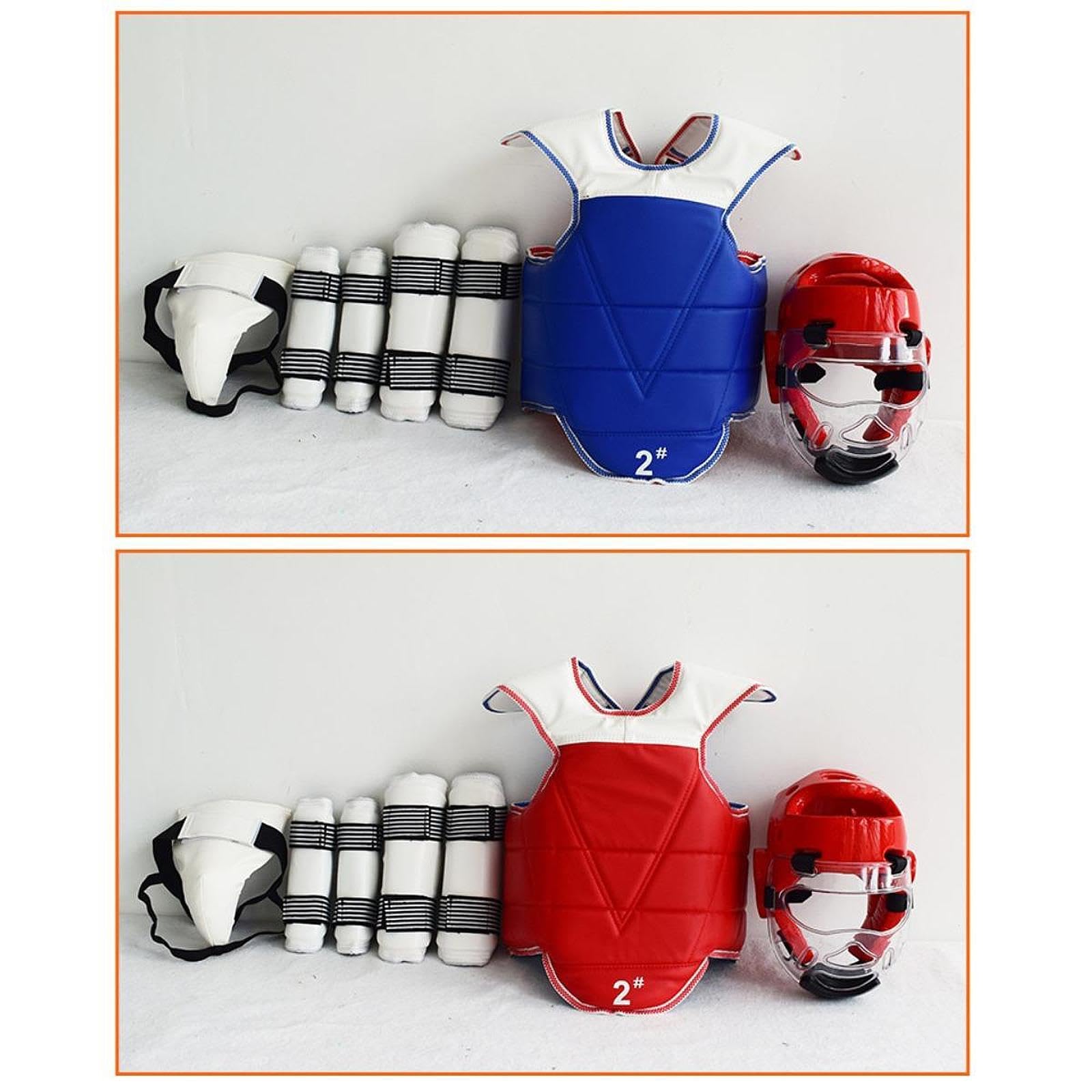 Conjunto Completo de Equipo de Protección para Sparring de Kárate: Casco para Artes Marciales, Protector de Pecho con Ventilación Ajustable.