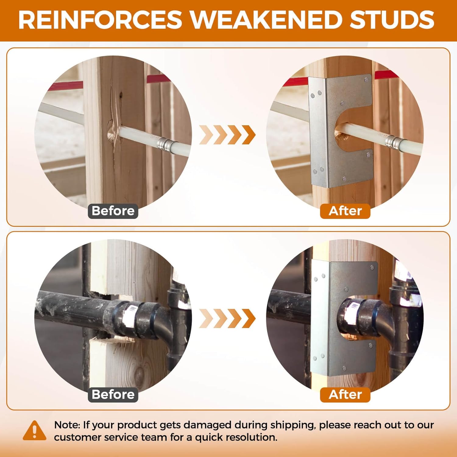 Stud Shoes for 2X Studs, 16-Gauge Galvanized, 6.25" Height, 1.5" Width, Fits Up to 2 3/8" OD Pipes - Thicker, Higher, IBC/IRC Code Compliant, Extra Durable (1.5" x 6.25" - 20 PCS)