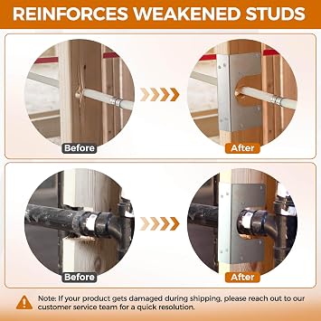 Stud Shoes for 2x Studs, 16-Gauge Galvanized Stud Shoes, 6.25 Height, 1.5 Width, Fits Up to 2 3/8 OD Pipes Thicker, Higher, IBC/IRC Code Compliant, Extra Durable (1.5 x 6.25 - 2 PCS)