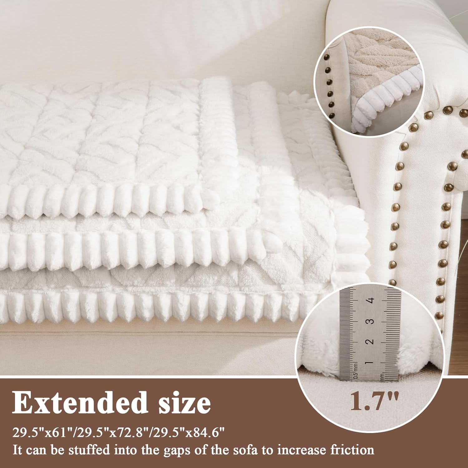 SHACOS 29.5"x84.6" Couch Covers for Dogs Cats Non Slip Washable, Soft Fuzzy Pet Couch Covers for 3 Cushions Sofa, Sofa Slipcovers Pet-Friendly Couch Protector, Cream White