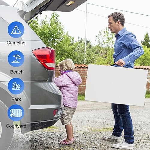 Miniatura 6 de Nazhura Mesa plegableplegable de 6 pies resistente, duradera y portátil para comedor, picnic y fiesta (blanco, mantel de 6 pies incluido)
