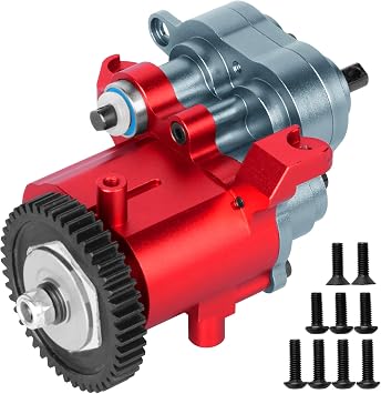 RC Aluminium Gearbox Upgrades Part for 1/10 TRX4 TRX6 RC Crawler,Alloy Transmission Case 2 Speed Transmission Box Gear Box w/Steel Gear Hops up,Titanium & Red