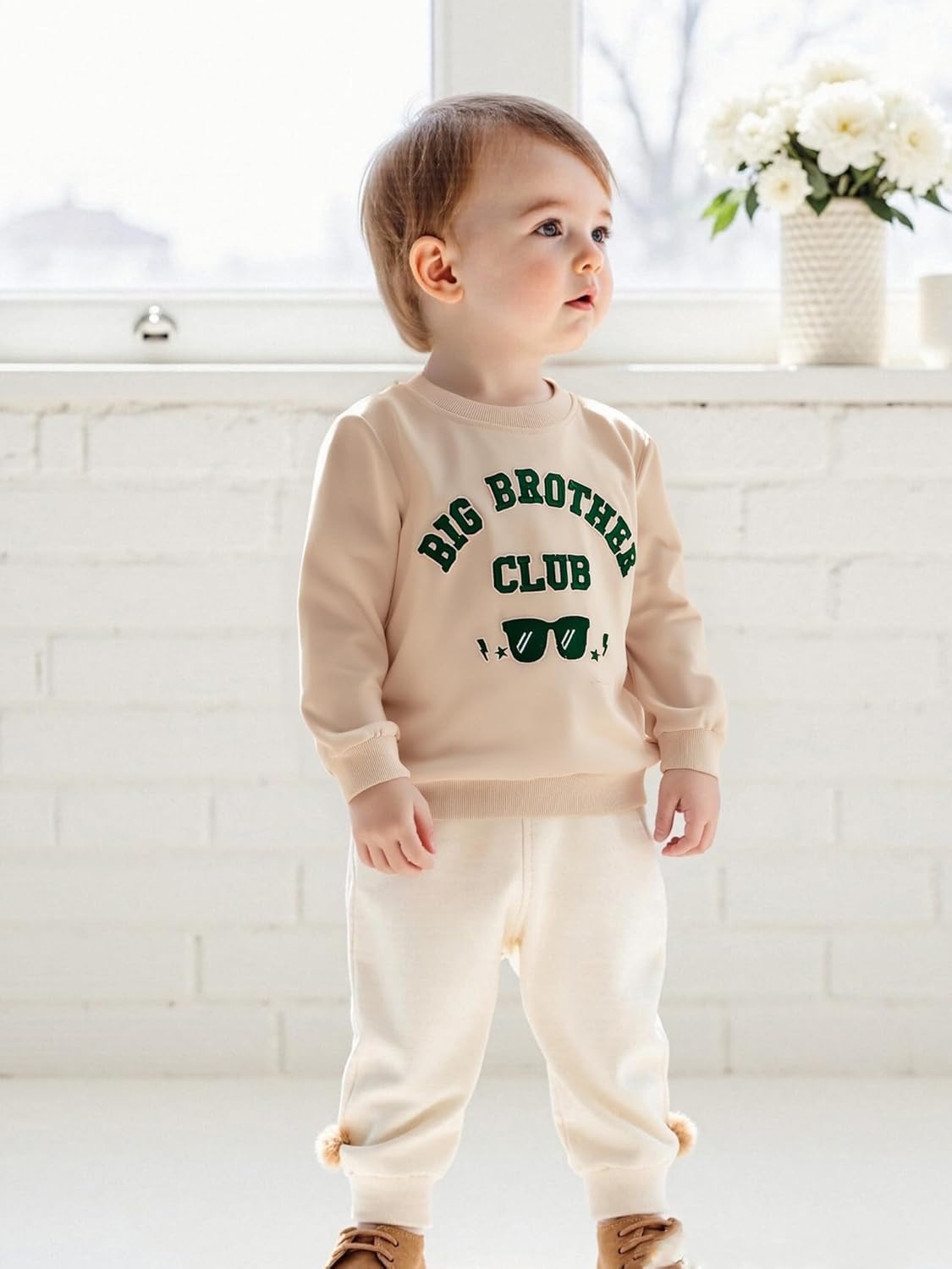 Toddler Baby Girl Boy Siblings Matching Outfits Embroidery Big Bro/Sis Big Shirt Fall Winter Outfit - Image 2