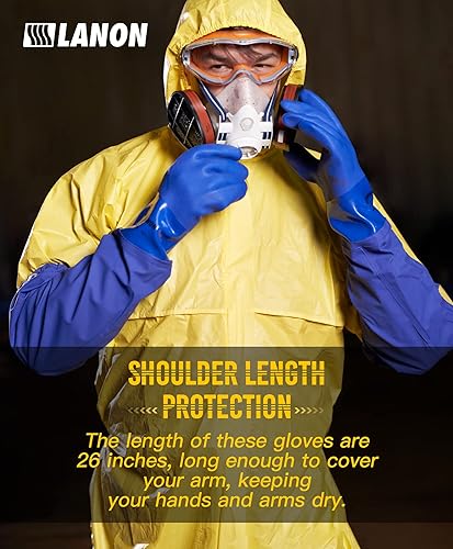 Miniatura 5 de LANON Guantes de PVC resistentes a productos químicos de 26 pulgadas, longitud del codo, guantes de goma largos de alta resistencia, protección de