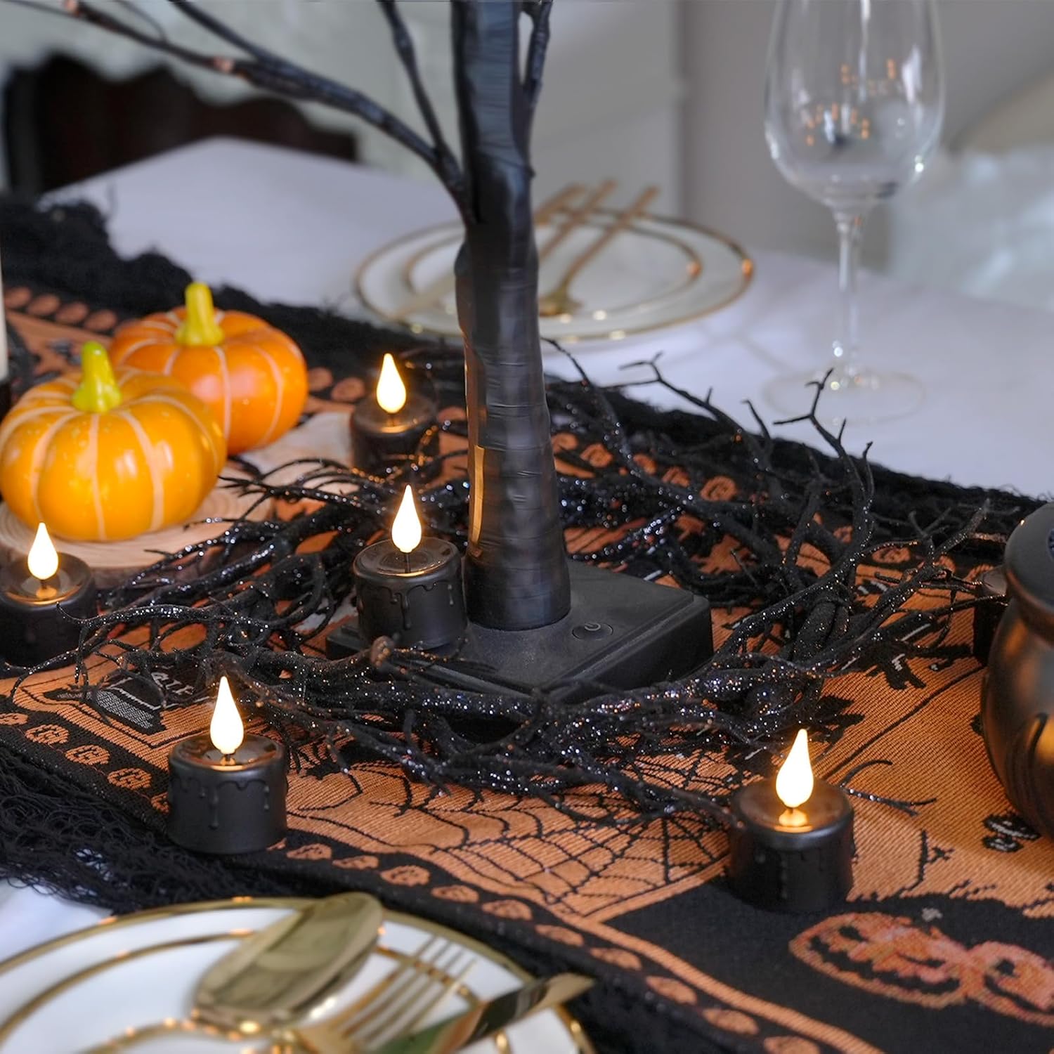 Black Tea Lights Candles (NO Remote),Rechargeable Flameless Candles with 6 Hour Timer,LED Tealight Candles,Flameless Tealights Flickering Realistic for Halloween Decorations,Set of 6