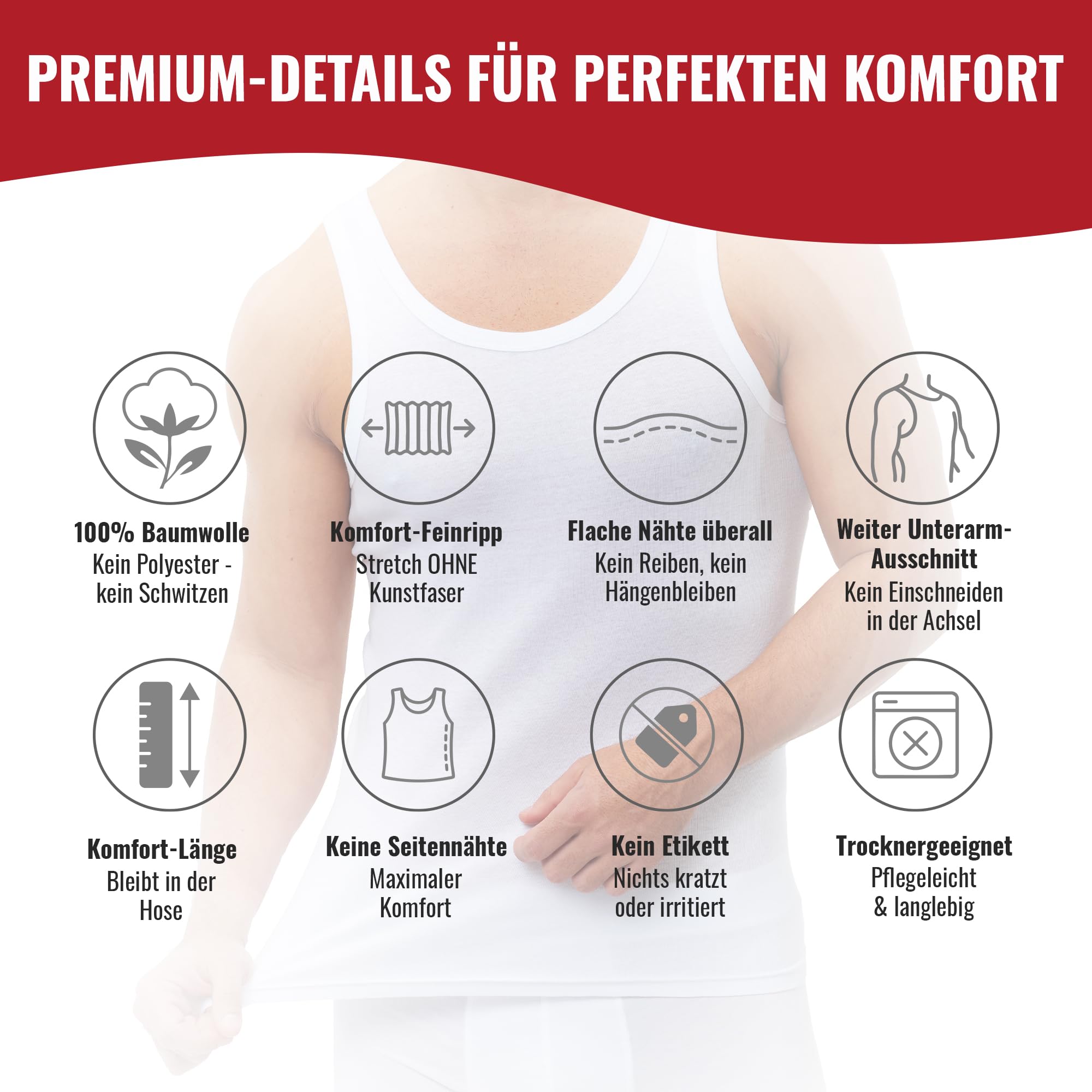 Mat & Vic's Unterhemd Herren, weiß, schwarz, blau, grau, 3 o. 5 St., S-XXL | Tank Top Herren, Muskelshirts Herren, Feinripp Achselshirts, atmungsaktiv, 100% gekämmte Baumwolle
