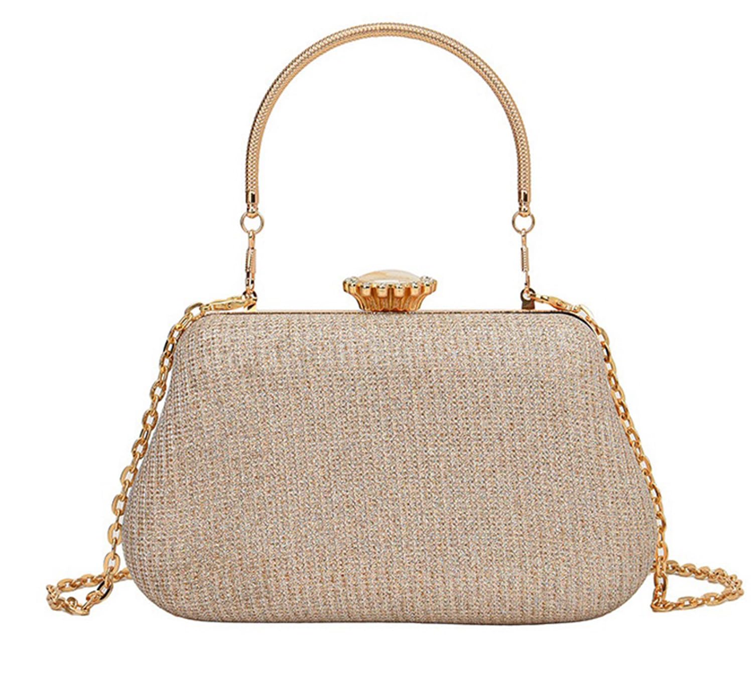 Evening Clutches Purse for Women, Girls - Stylish Ladies Party Wedding Clutch with Handle -Shoulder Sling Chain (Gold)