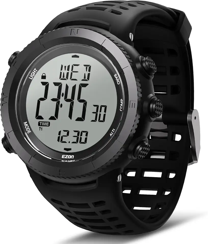 Relógio digital militar H001 para homens, relógio tático de aventura ao ar livre com altímetro, barômetro, bússola, termômetro, nascer/pôr do sol, temporizador – ideal para caminhadas, caminhadas