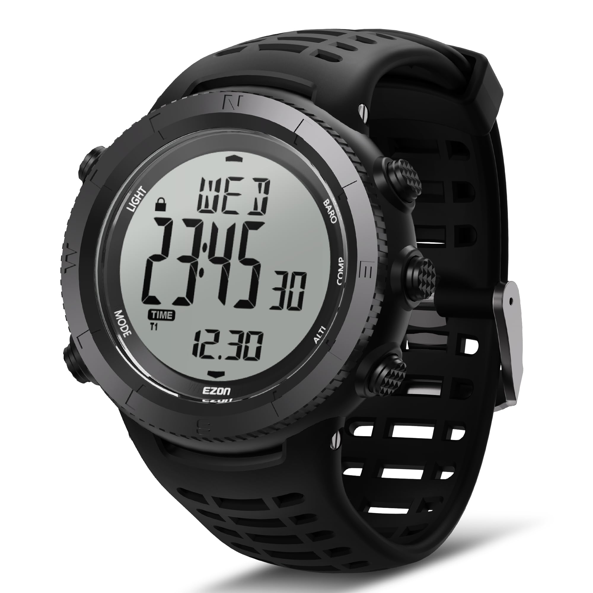 EZON H001 Orologio digitale militare da uomo, orologio tattico per attività all'aria aperta, con altimetro, barometro, bussola, termometro, alba/tramonto, timer, ideale per escursionismo, trekking e