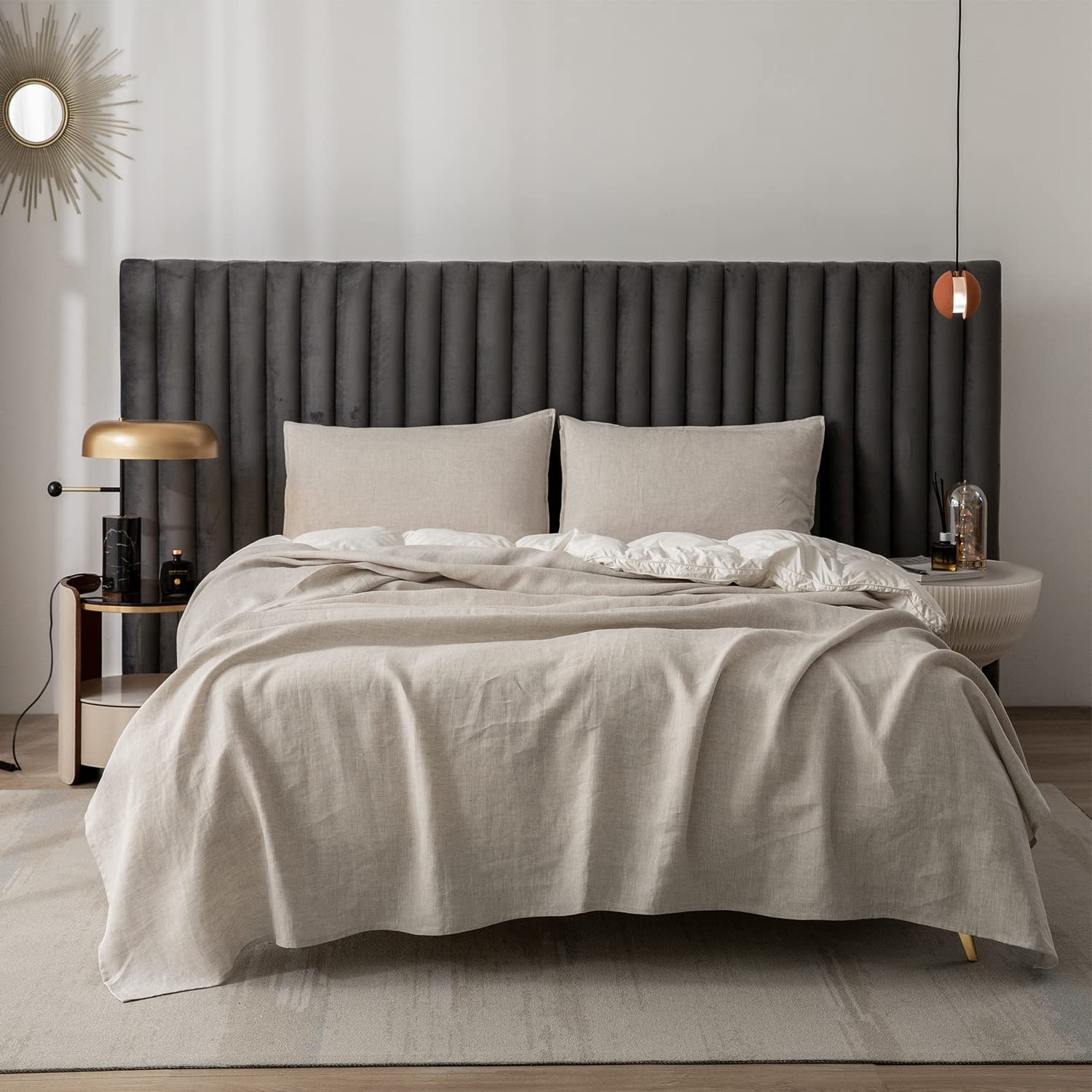 CHUFFED Leinen Bettlaken 100% Leinen Stonewashed Laken Atmungsaktive Bettwäsche für Bauernhäuser,Soft Washed Finish Bettlaken nur 1 Bett Laken (275cm x 275 cm, Natur Leinen)