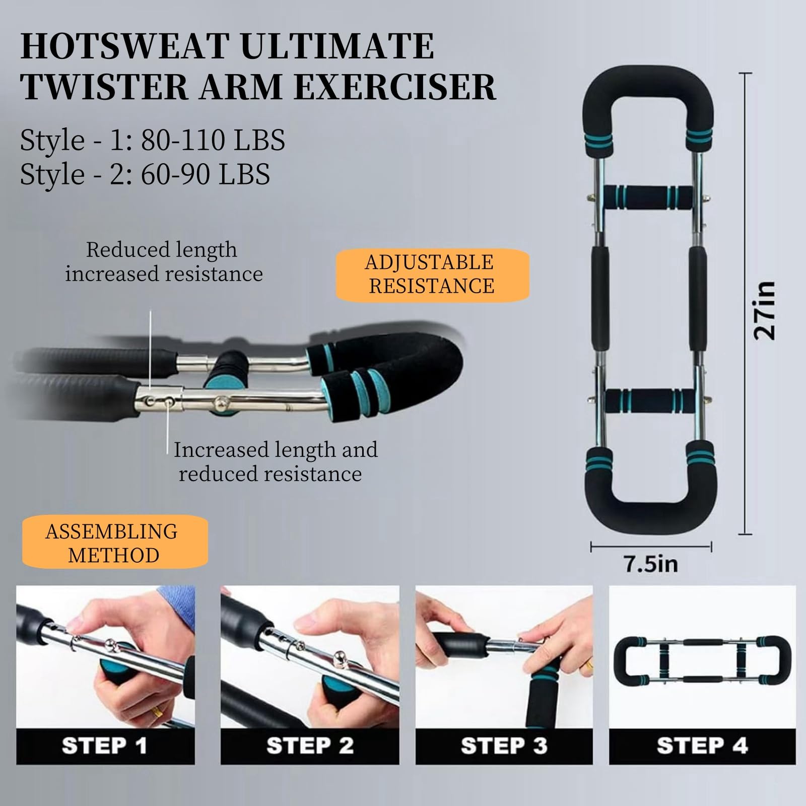Twister Extenseur De Poitrine Double Ressort – 3 Niveaux Réglables – Entraînement Bras Épaules Dos – Anti-Pincement Mousse – Fitness Maison