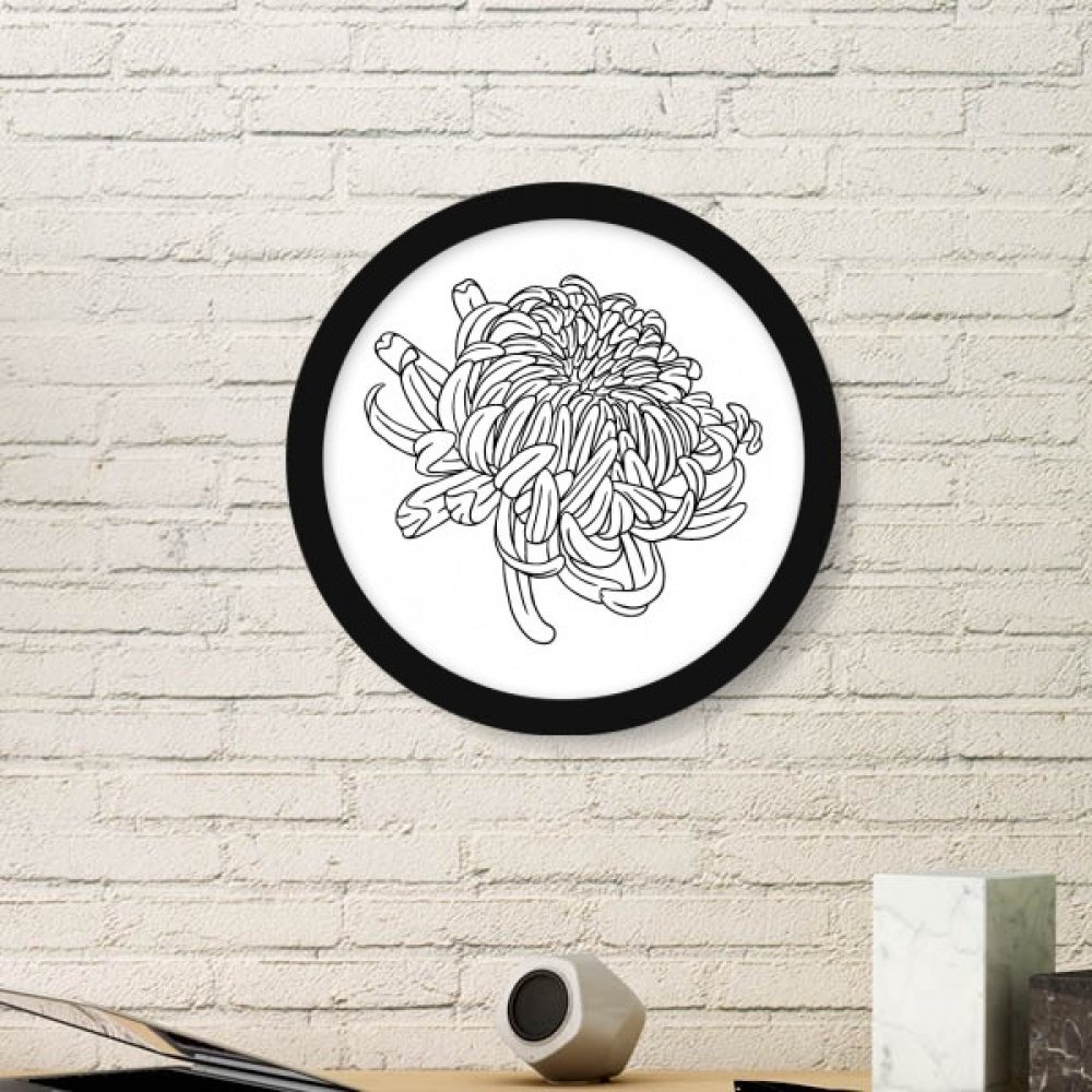 Cadre photo noir rond fleur de chrysanthème en bois, idée cadeau décoration maison