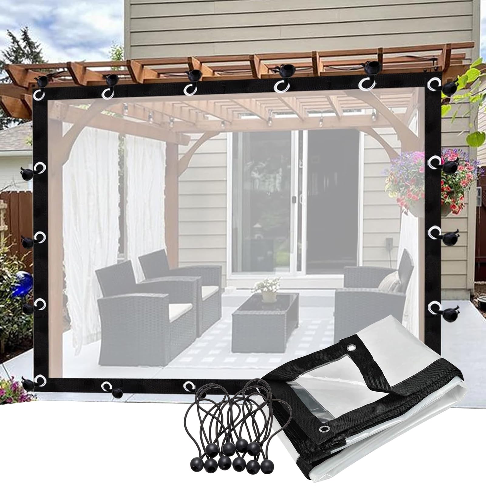 Ghply Clear Waterproof Pvc Pergola Side Panels Heavy Duty Plastic Tarpaulin With Eyelets Partition Curtain Tarpaulin For Patio Enclosure, Porch, Gazebo(10'X16'/3X5m)
