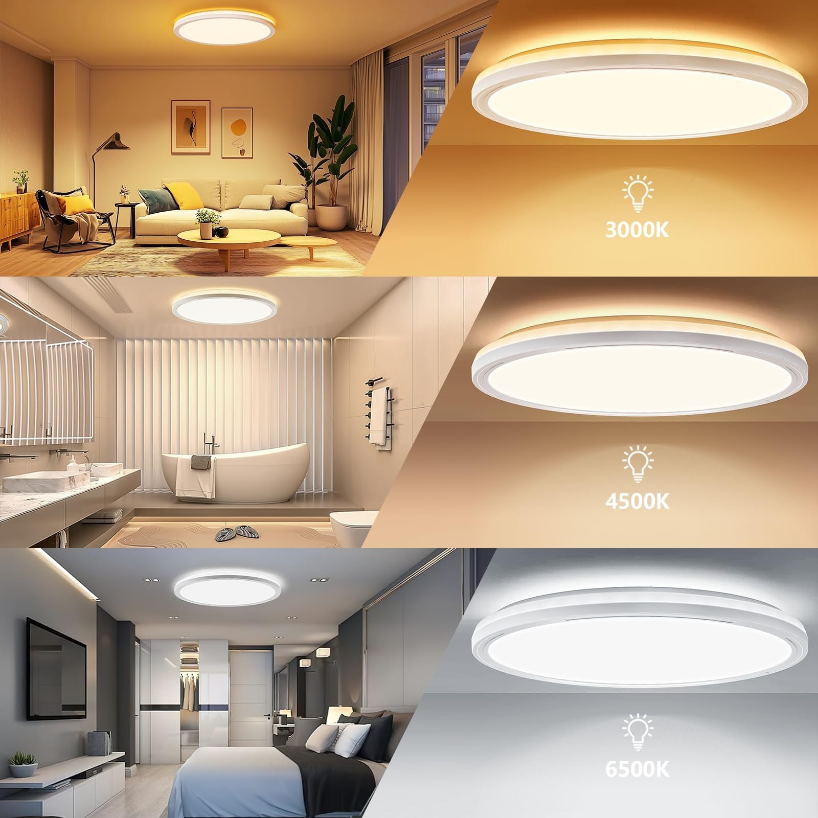 LED Deckenlampen 24W Dimmbar, 11 Farbtemperatur 3000K-6500K mit Fernbedienung, 30cm runde Deckenleuchte Hintergrund-Lichtring, Ultra Dünn Schlafzimmer Badezimmer Zimmerlampe Küchenlampe -2642LM