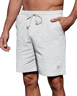 YAOHUOLE Herren Leinenhose Kurz Leinen Shorts Sommer Beach Kurze Hosen Leinen Bermuda Hose