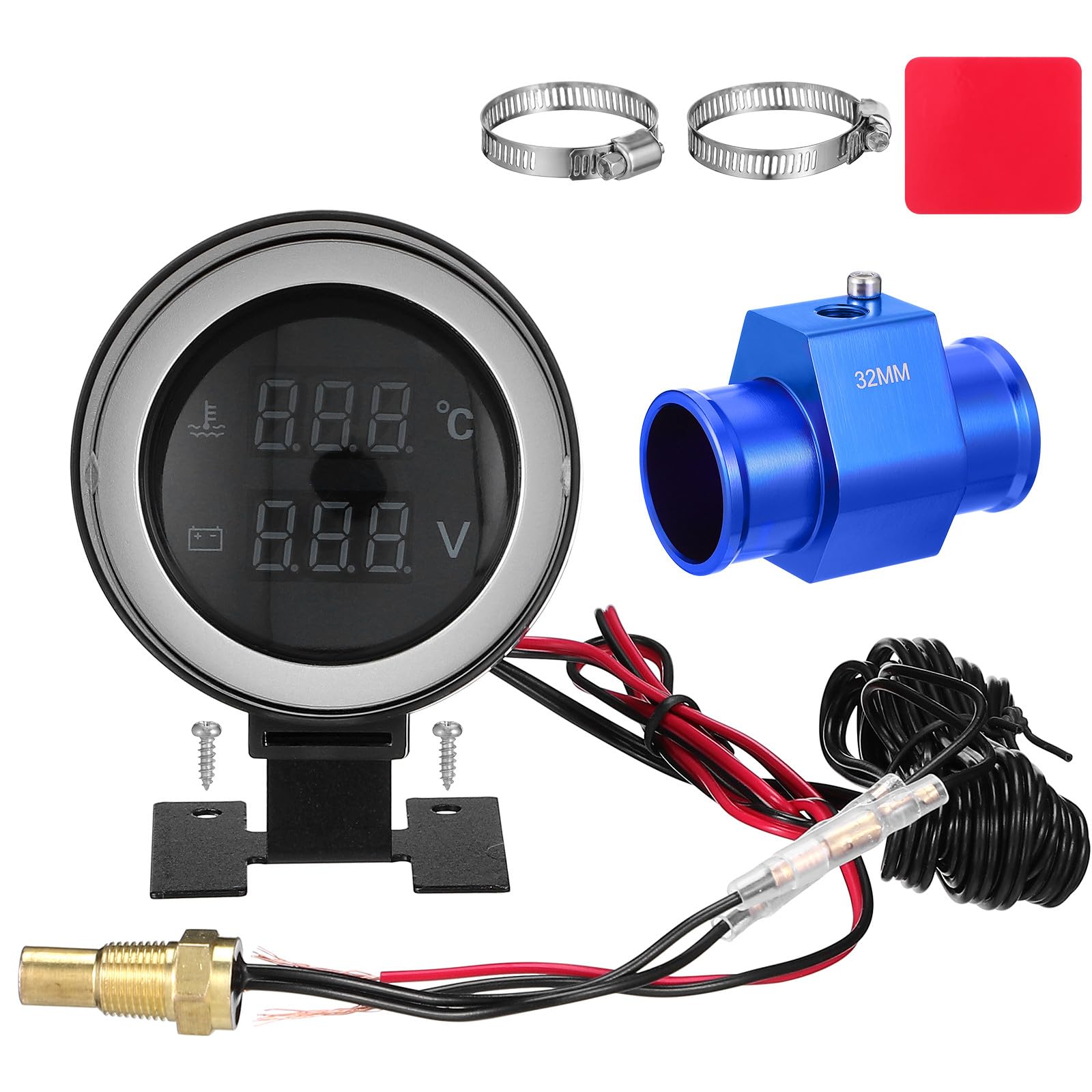 Vaguelly Medidor Digital de Temperatura y Voltaje de Agua para Coche y Moto Luz LED Azul, Instalación DIY Rápida Adaptador, Monitor Dual y Compatible Sistemas Eléctricos de Vehículos y