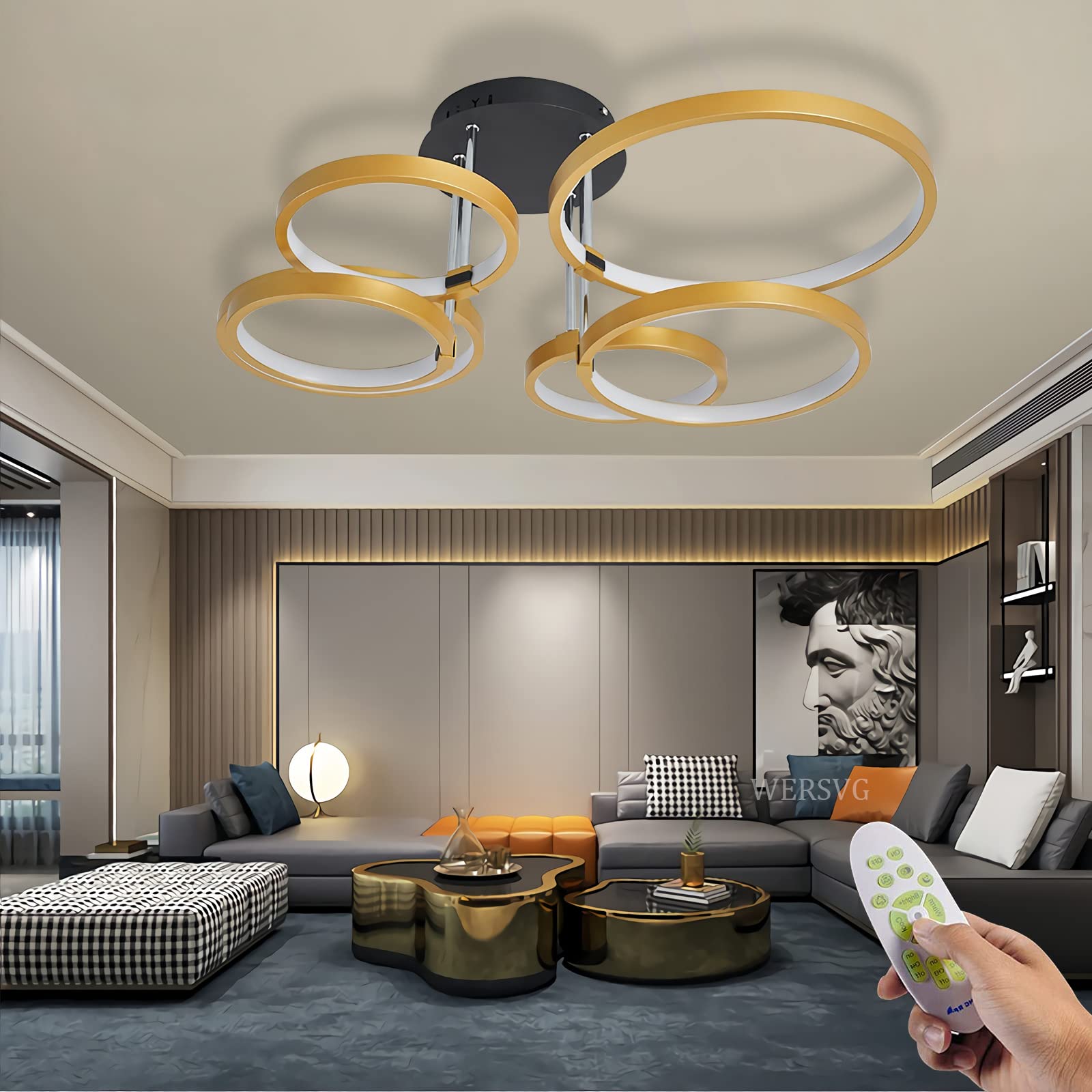 6 pierścieni LED sufitowa lampa sufitowa sypialnia lampa sufitowa nowoczesny design złota lampa sufitowa 72W 5760LM ściemnialna 3000K-6000K z pilotem zdalnego sterowania korytarz l