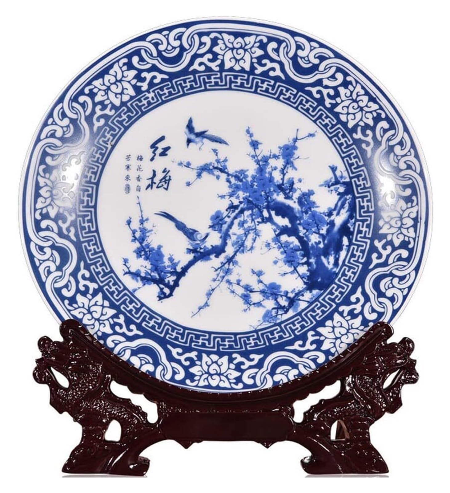 Dekoracyjny talerz do zawieszenia Dekoracyjny ceramiczny talerz do zawieszania, dekoracyjne talerze Cera, 10,2 cala niebiesko-biała porcelana śliwkowy wzór kwiatowy wiszący talerz Decor ozdoby do domu