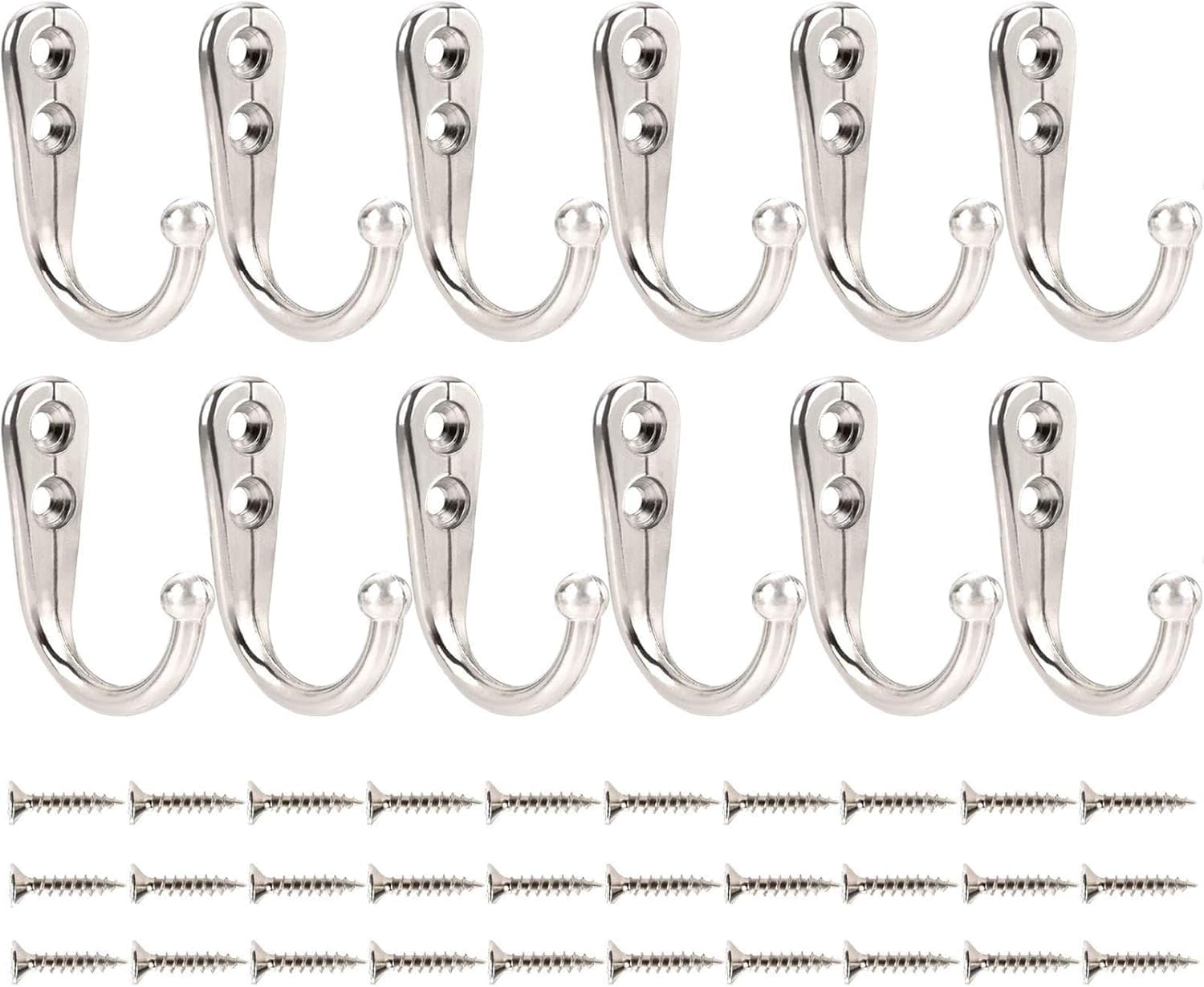 12 Pack Silver Coat Hooks Wall Mounted, Rustproof Zinc Alloy Metal Hooks for Hanging Coats, Heavy Duty Utility Key Holder Hooks with Screws for Bathroom, Entryway, Kitchen, Hat, Towel, Cup, Robe