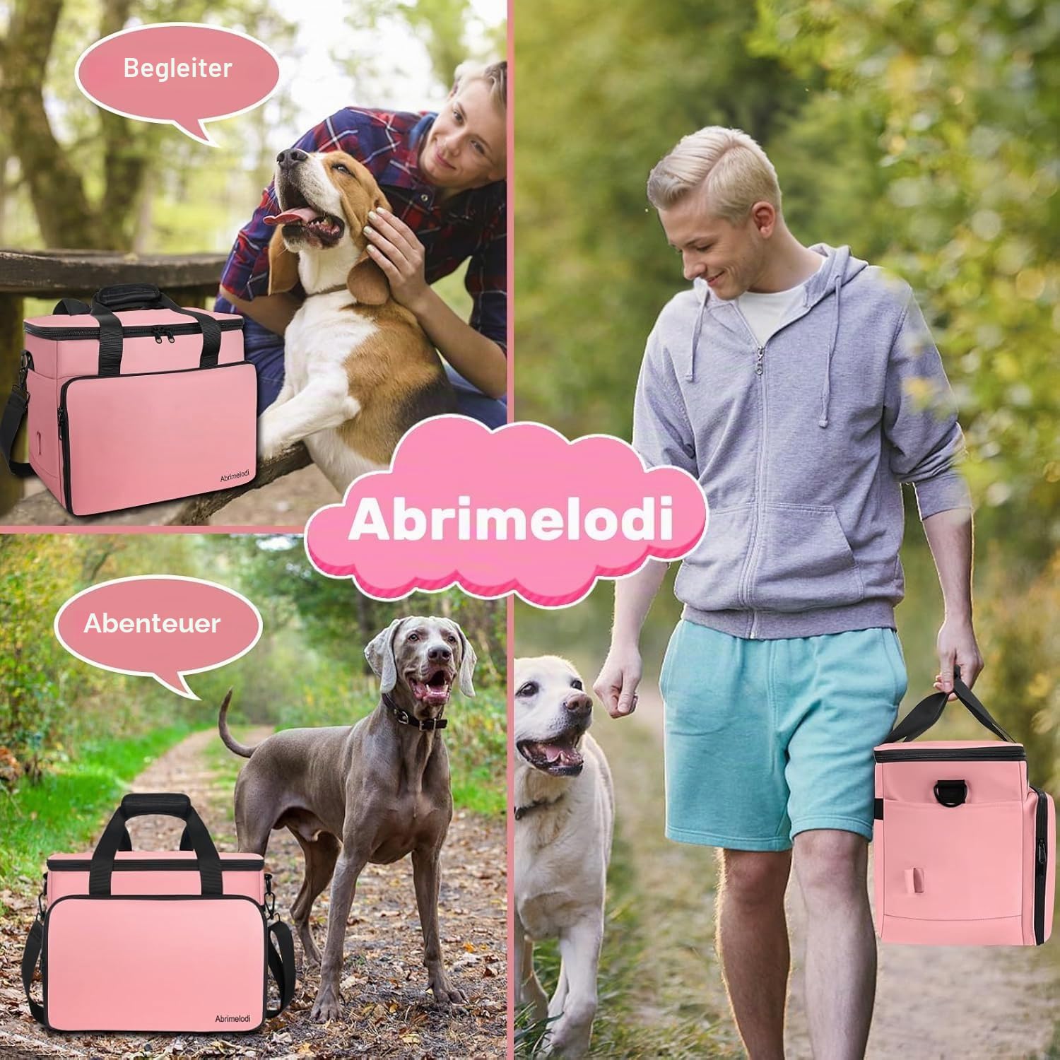 Set mit 6 Hundetaschen, enthält 2 Futterbehälter, 1 Hunde-Reise-Organizer, 2 Faltbare Näpfe, 1 Leckerli-Tasche, Rosa, Haustier-Reisetasche