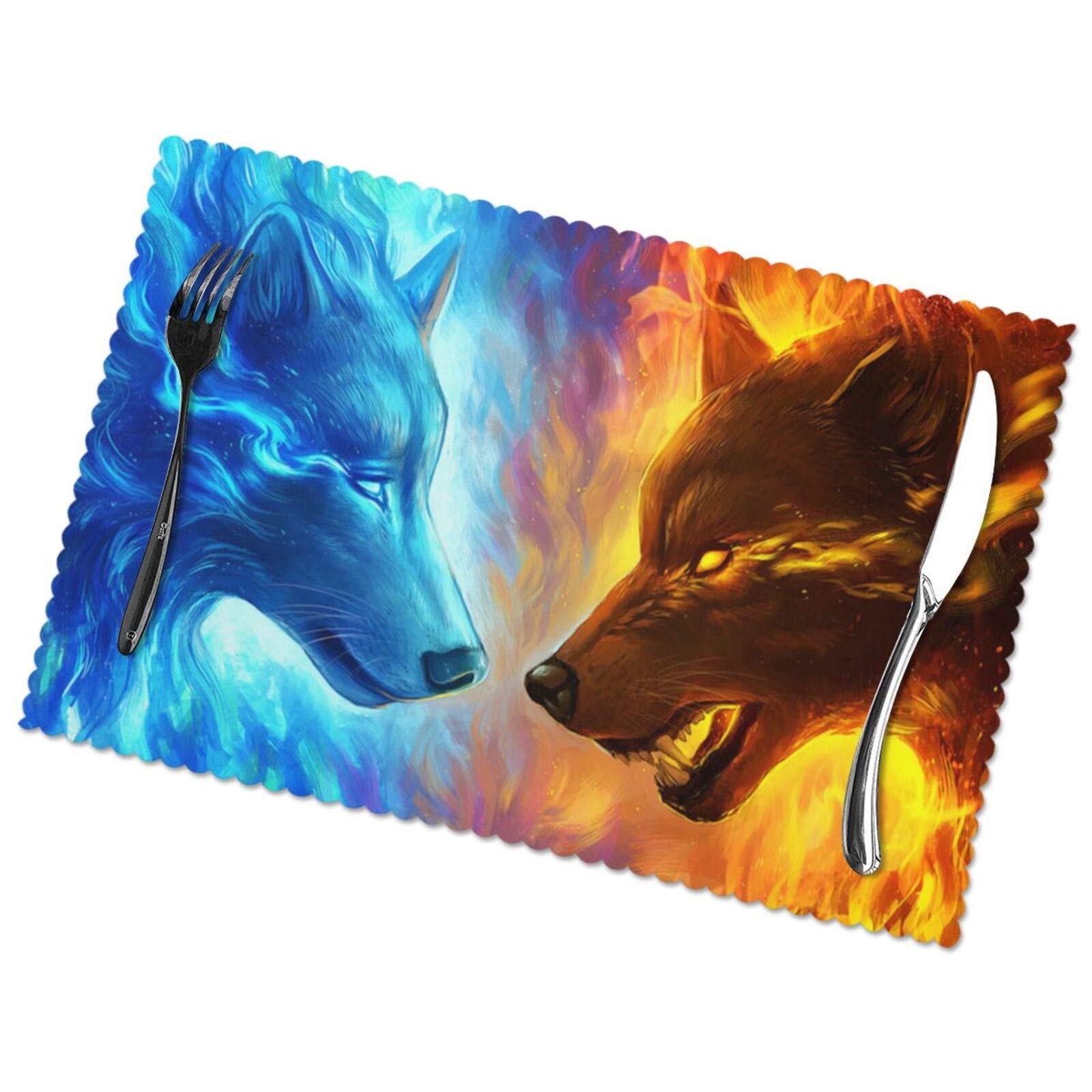 ZCHW Placemat,Fire and Ice-Wolf Table Mats Set of 4 Washable Non-Slip Polyester Placemat for Dining Table Mats 30X45CM