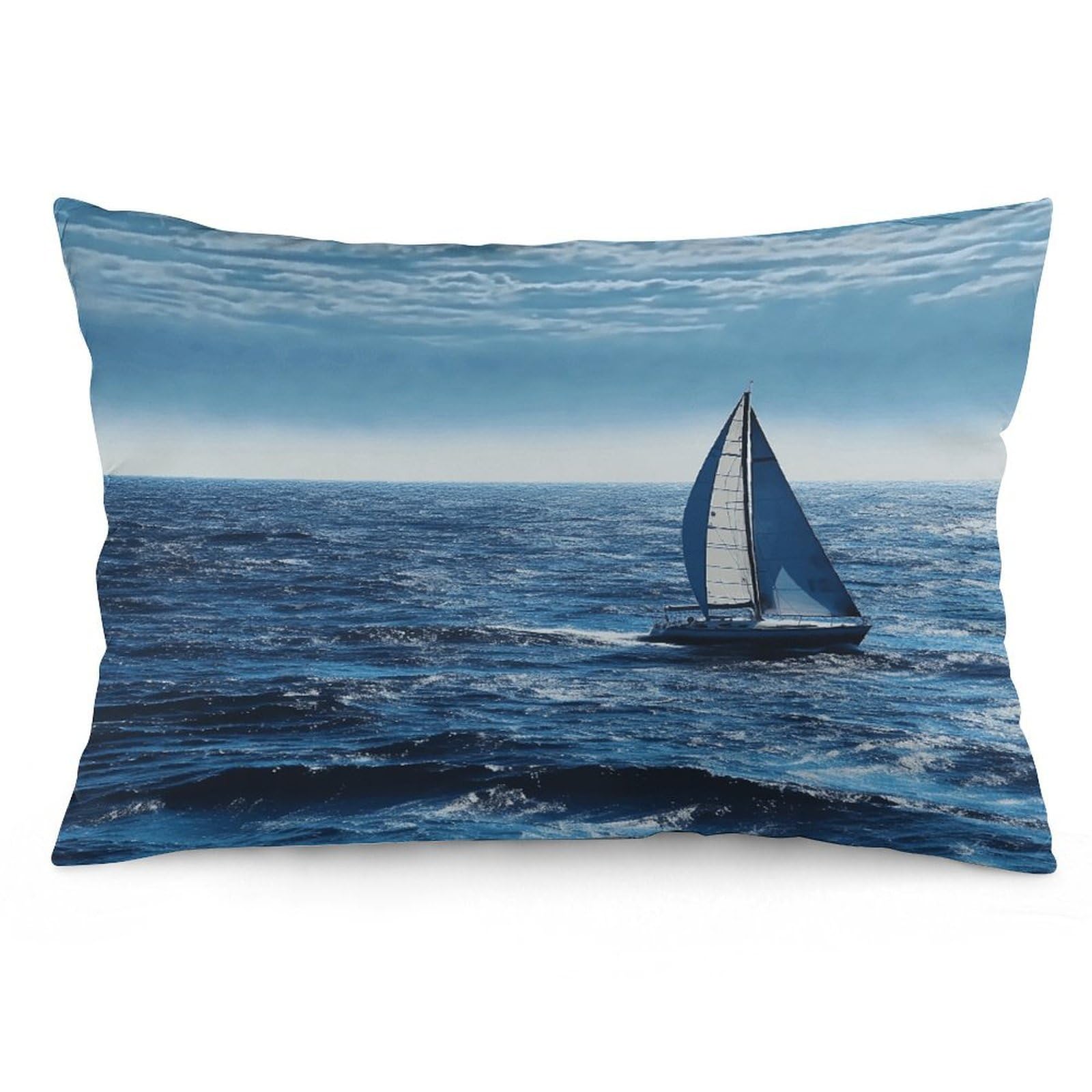 Blue Sea Sailboat Throw Pillow Cover Soft Pillow Case Decorative Lumbar Pillow Cover Cozy Throw Pillowcase Polyester Rectangular Cushion Case Decor for Couch Sofa Bed
