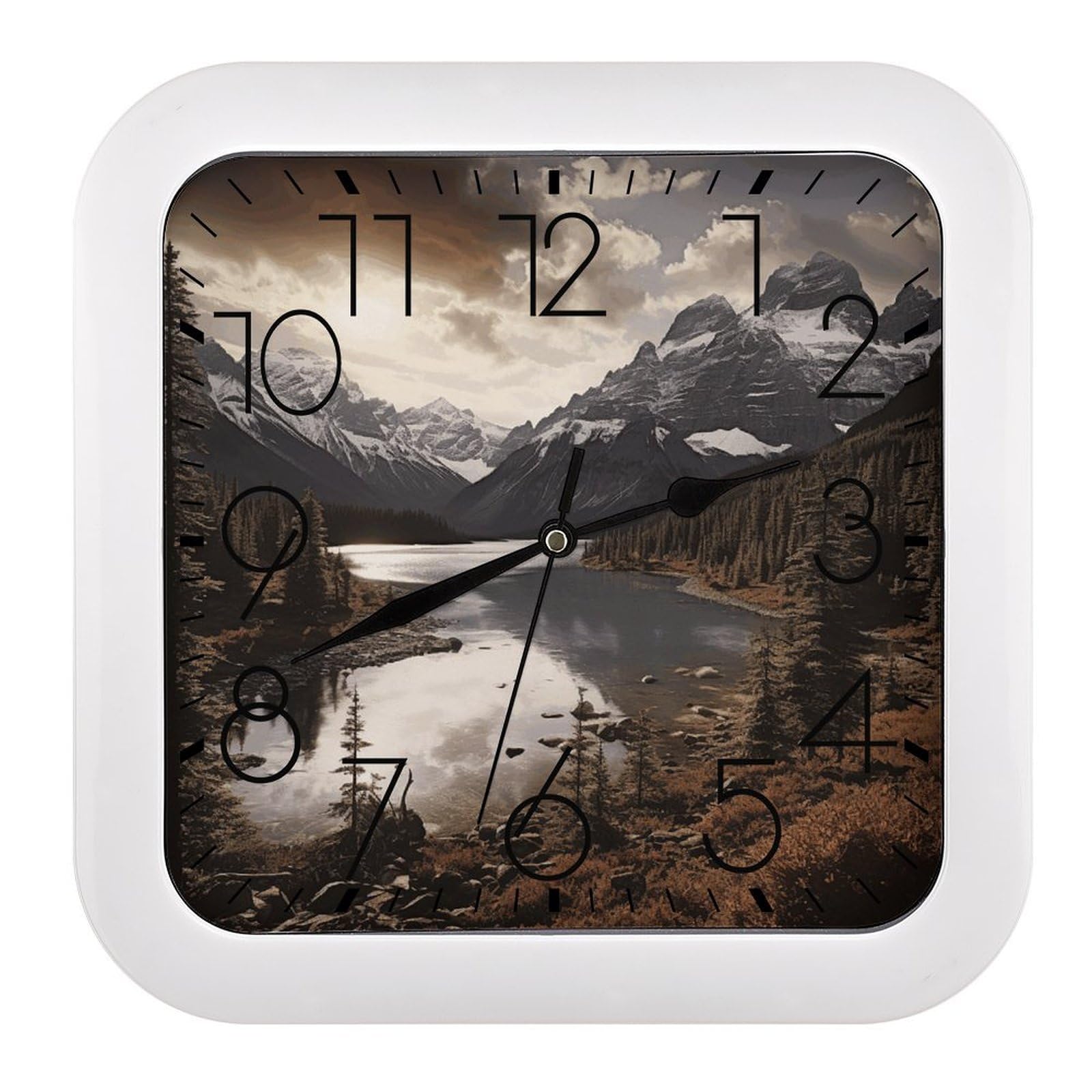 FekiLoot Landscape Wall Clock Battery Operated Square Decorative Wall Clocks Silent Non Ticking Analog Clock Modern Retro Vintage Wall Clocks for Kitchen Living Room Office 10.2 Inch
