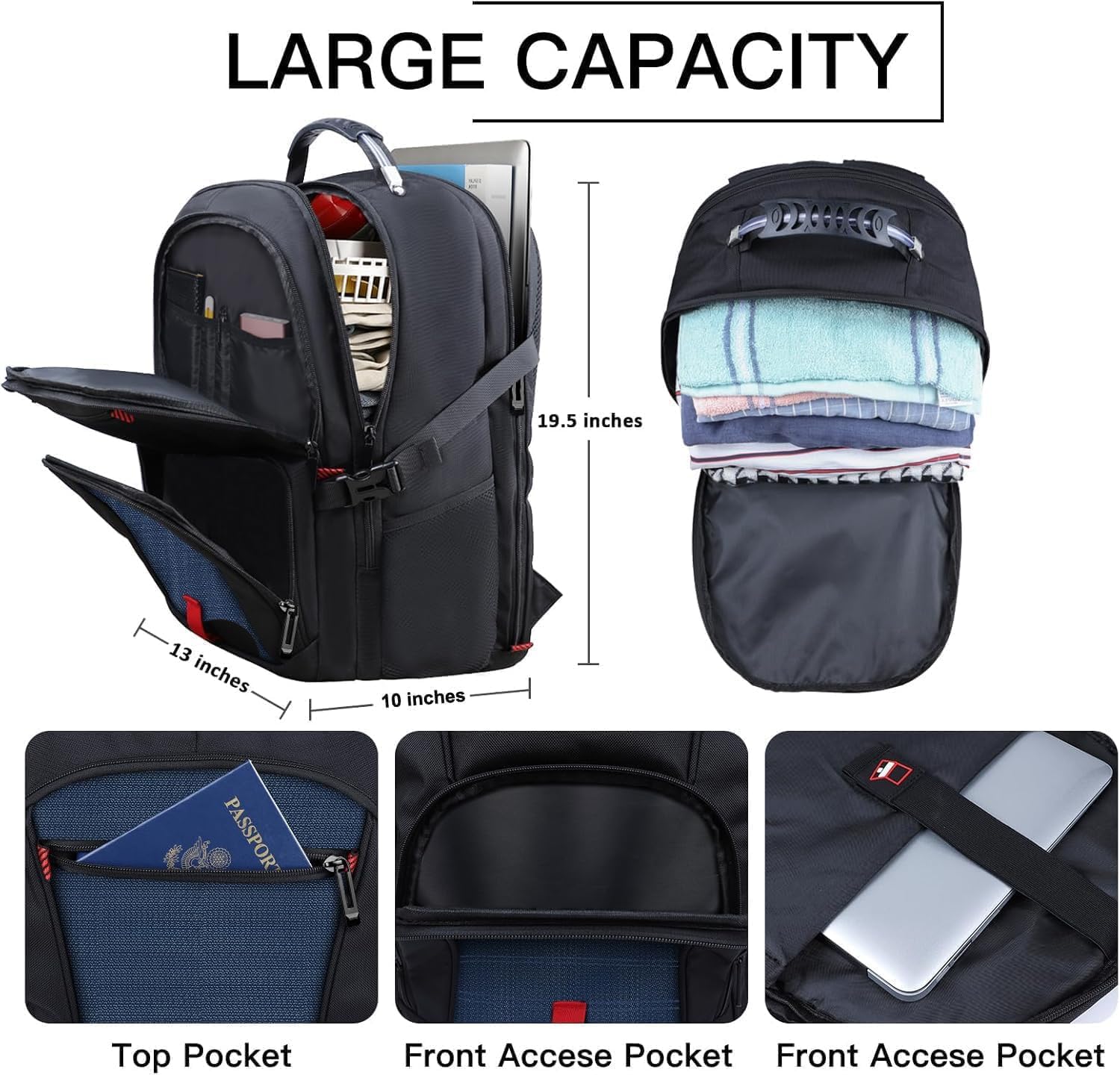 ANTERK Zaino extra large, zaino da viaggio, zaino per computer portatile, zaino resistente all'acqua TSA da 17,3 pollici, Blu, L, Zaino da viaggio