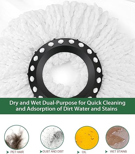 Miniatura 5 de Trapeador y cubo para el hogar manos libres con juego de escurridor, juego de cubo giratorio de 360 con 3 cabezales de repuesto de microfibra y