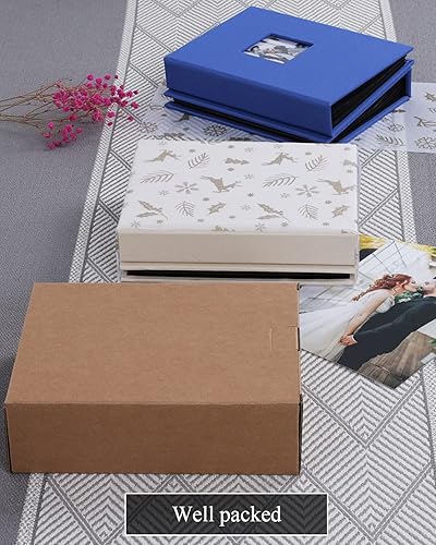 Miniatura 6 de Álbum de fotos pequeño de 5 x 7 pulgadas, paquete de 2 unidades con capacidad para 56 imágenes, cubierta de lino con ventana frontal, bolsillo