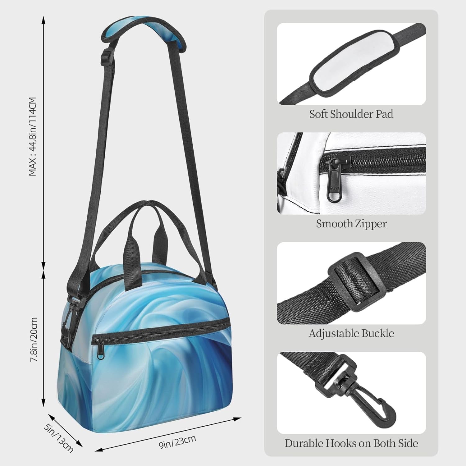 Blue Line Print Reusable Lunch Bag Insulated Lunch Boxes for Office Work Picnic Tote Bag Adjustable