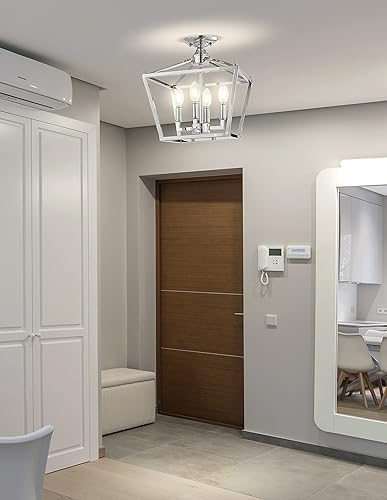 Miniatura 3 de JONATHAN Y JYL7610C - Mini linterna de hierro de 12 pulgadas con 4 luces LED de montaje empotrado, rústico, industrial, regulable, 2700 K, acogedora