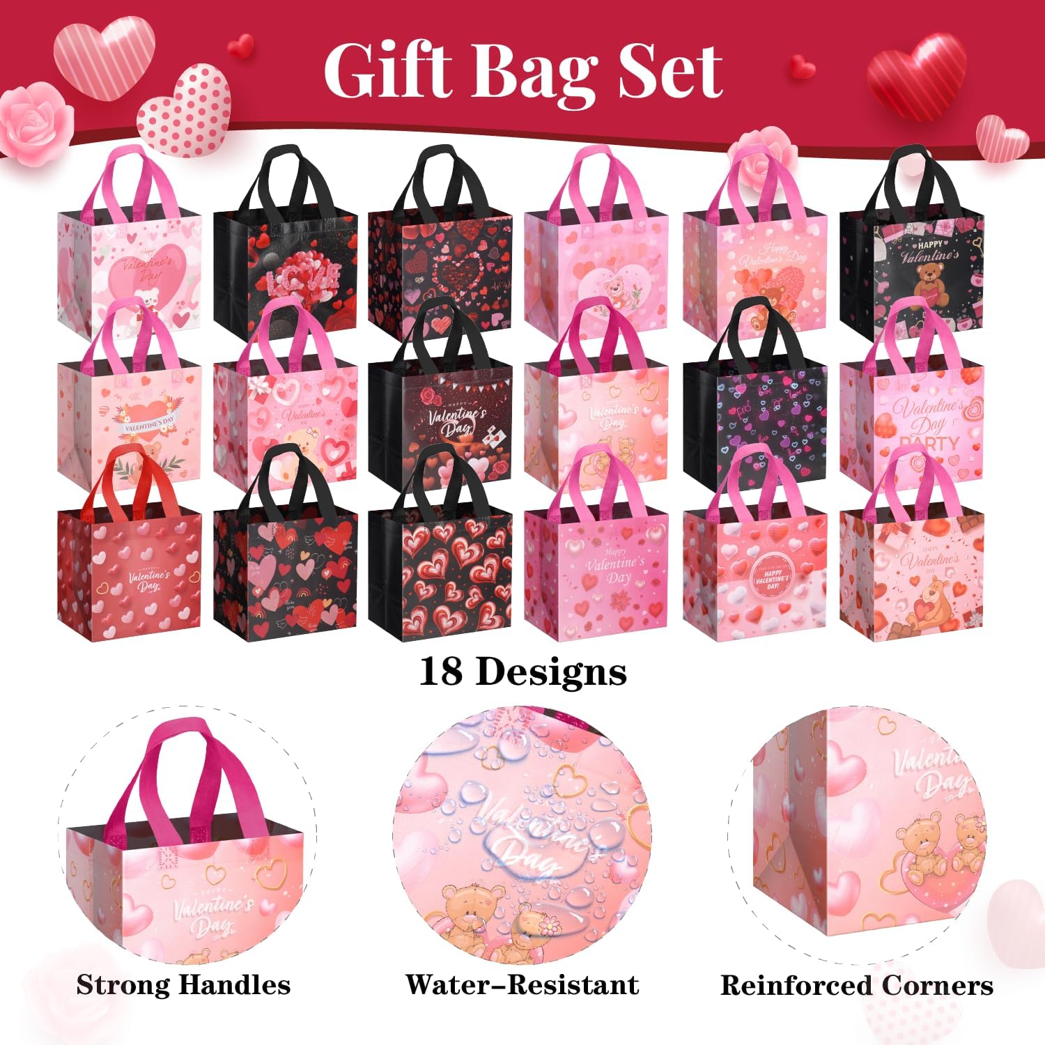 Jaywayang 18Pcs Happy Valentine's Day Reusable Gift Bags, Non-Woven Valentines Tote Bags with Handles for Classroom Gift Exchange, Kids Valentine Party Favor, Gift Wrapping. - Image 3